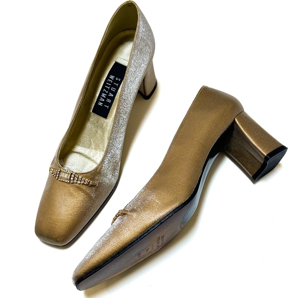 Stuart Weitzman Metallic Gold Block Heel Pumps